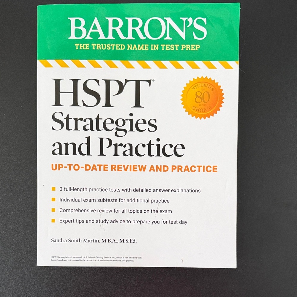 Barron's HSPT Strategies and Practice Book - Green and White Cover